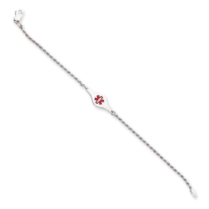 Sterling Silver Rhodium Plated Medical Id Rope Link Bracelet
