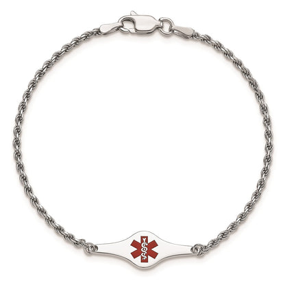 Sterling Silver Rhodium Plated Medical Id Rope Link Bracelet