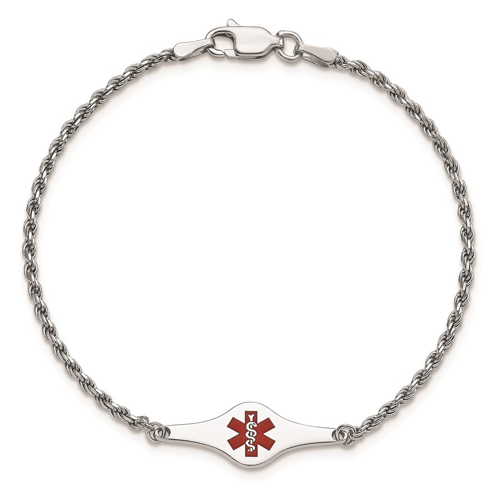 Sterling Silver Rhodium Plated Medical Id Rope Link Bracelet