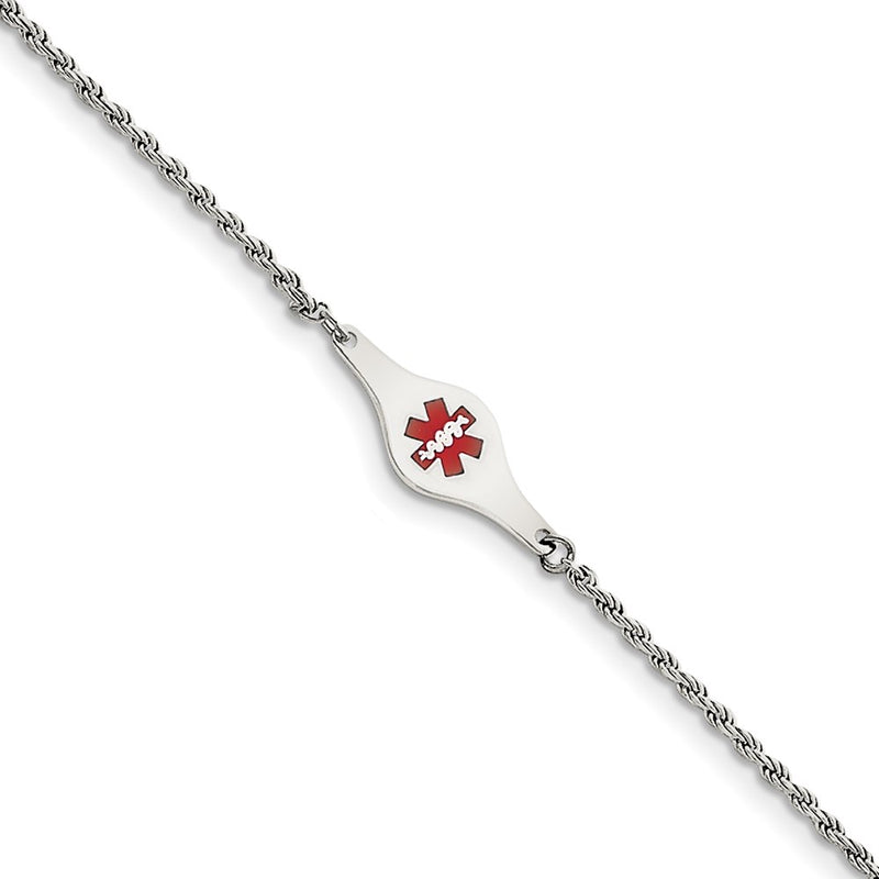 Sterling Silver Rhodium Plated Medical Id Rope Link Bracelet