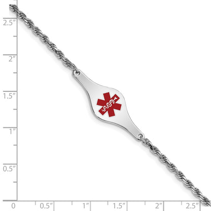 Sterling Silver Rhodium Plated Medical Id Rope Link Bracelet