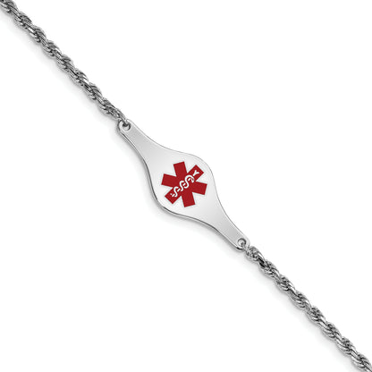 Sterling Silver Rhodium Plated Medical Id Rope Link Bracelet