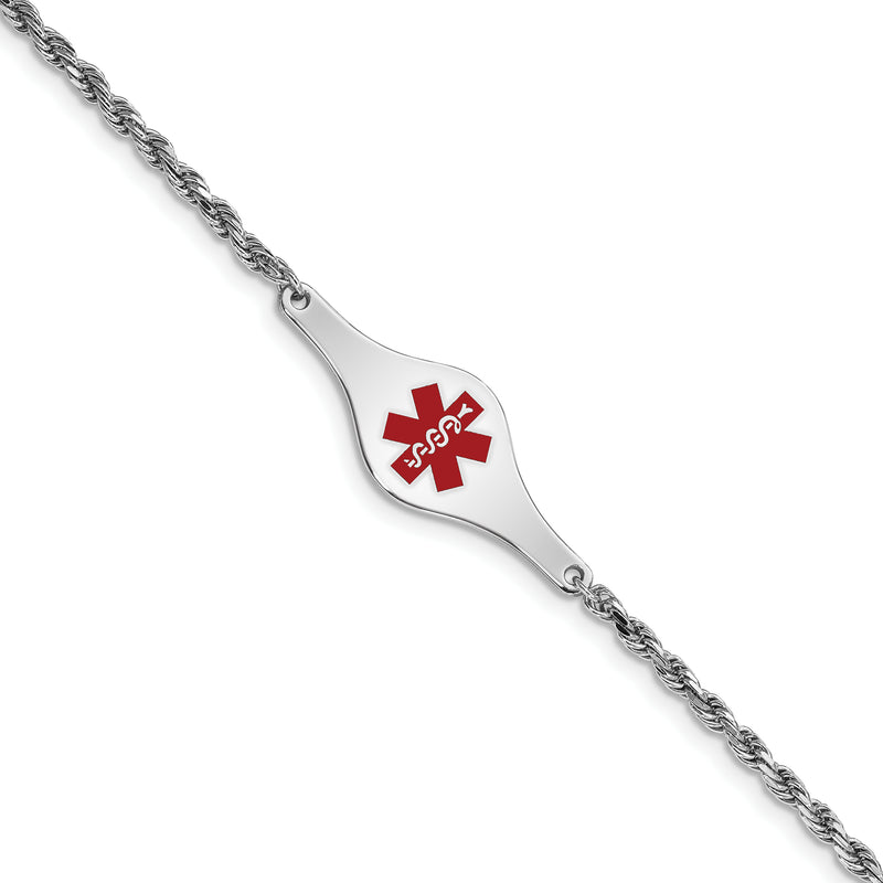 Sterling Silver Rhodium Plated Medical Id Rope Link Bracelet