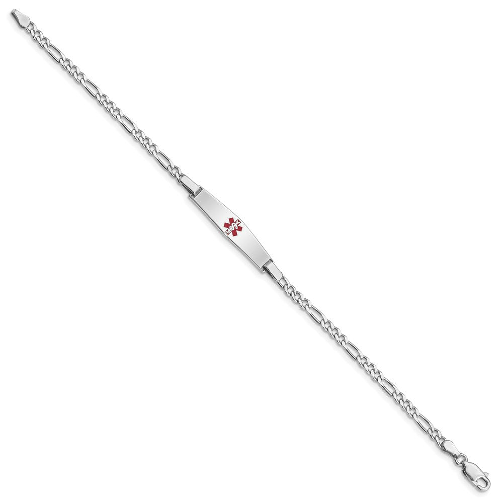 Sterling Silver Rhodium Plated Medical Id Figaro Link Bracelet