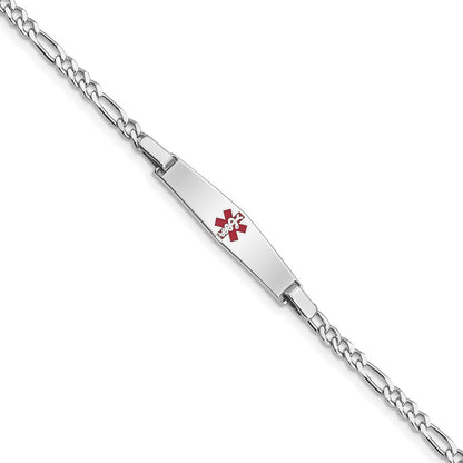Sterling Silver Rhodium Plated Medical Id Figaro Link Bracelet
