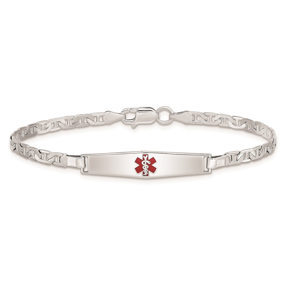Sterling Silver Rhodium Plated Medical Id Anchor Link Bracelet