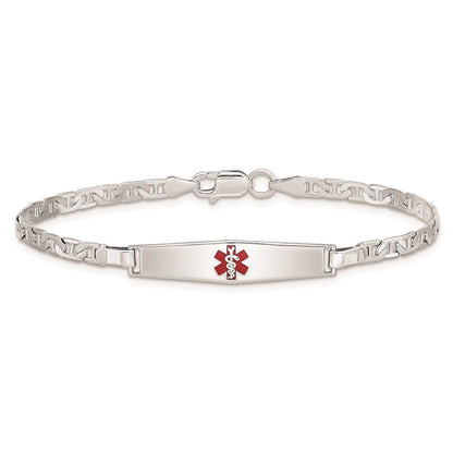 Sterling Silver Rhodium Plated Medical Id Anchor Link Bracelet