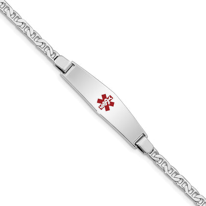 Sterling Silver Rhodium Plated Medical Id Anchor Link Bracelet