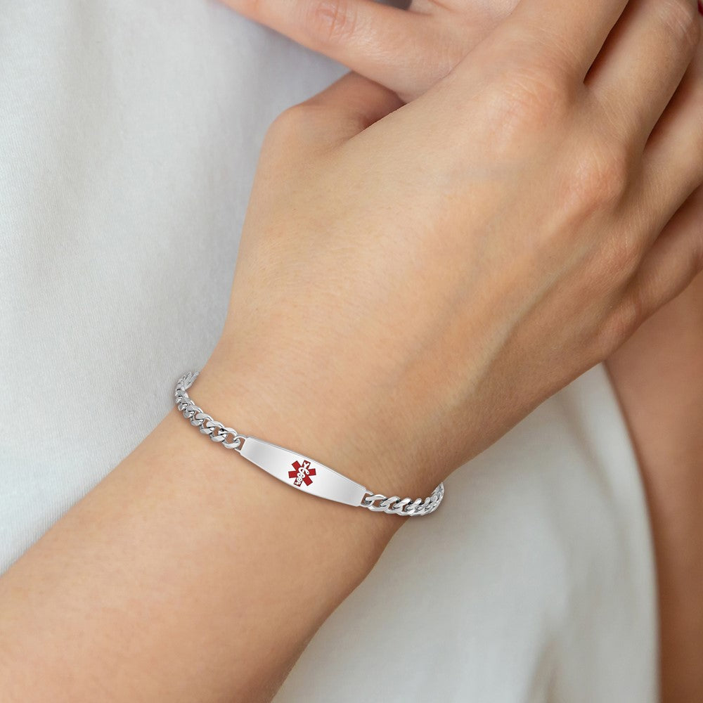 Sterling Silver Rhodium Plated Medical Id Bracelet Curb Link