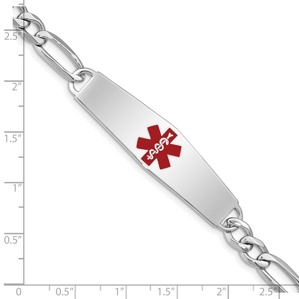 Sterling Silver Rhodium Plated Medical Id Figaro Link Bracelet