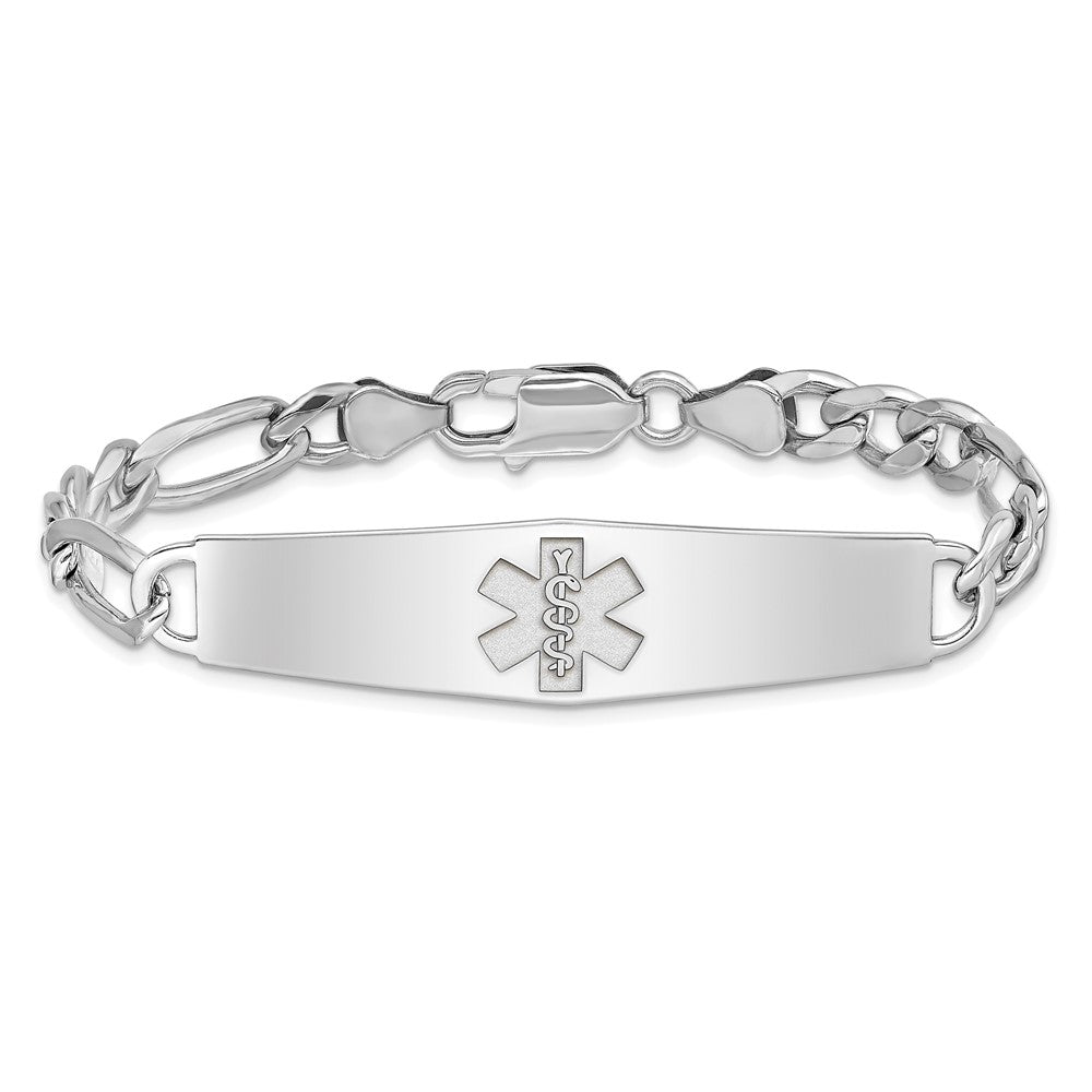Sterling Silver Rhod Plt Non Enameled Medical Id Figaro Link Bracelet