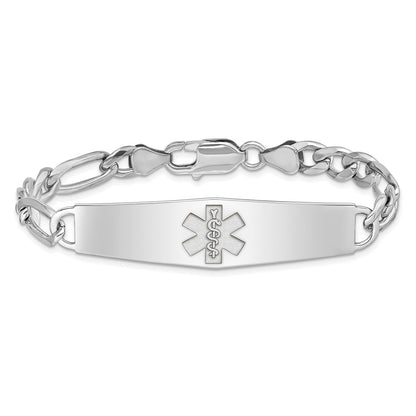 Sterling Silver Rhod Plt Non Enameled Medical Id Figaro Link Bracelet