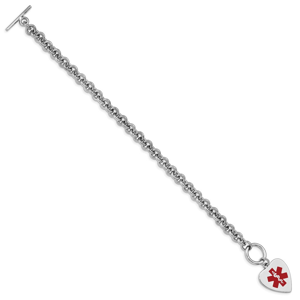 Sterling Silver Rh Pltd Engraveable Enamel Heart Medical Id Bracelet