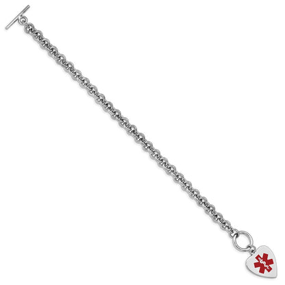 Sterling Silver Rh Pltd Engraveable Enamel Heart Medical Id Bracelet