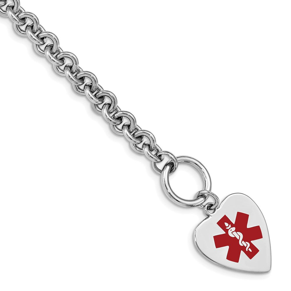 Sterling Silver Rh Pltd Engraveable Enamel Heart Medical Id Bracelet