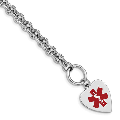 Sterling Silver Rh Pltd Engraveable Enamel Heart Medical Id Bracelet