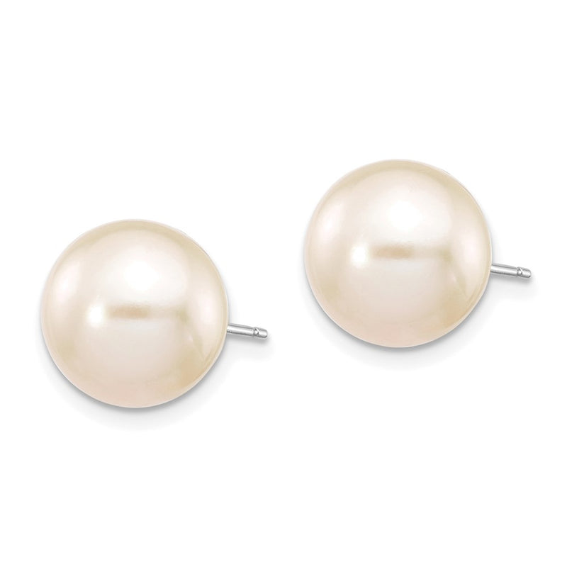 14K White Gold 10 11mm Round Freshwater Cultured Pearl Stud Post Earrings