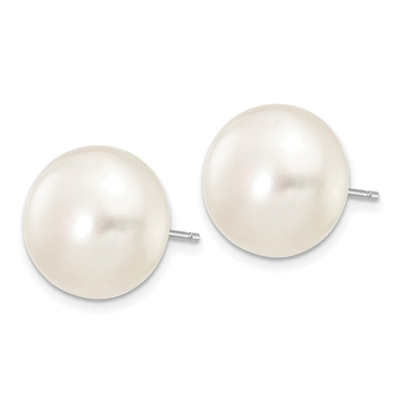 14K White Gold 12 13mm Button Freshwater Cultured Pearl Stud Post Earrings