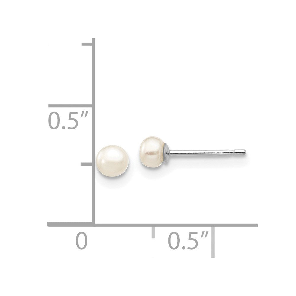 14K White Gold 3 4mm Button Freshwater Cultured Pearl Stud Post Earrings