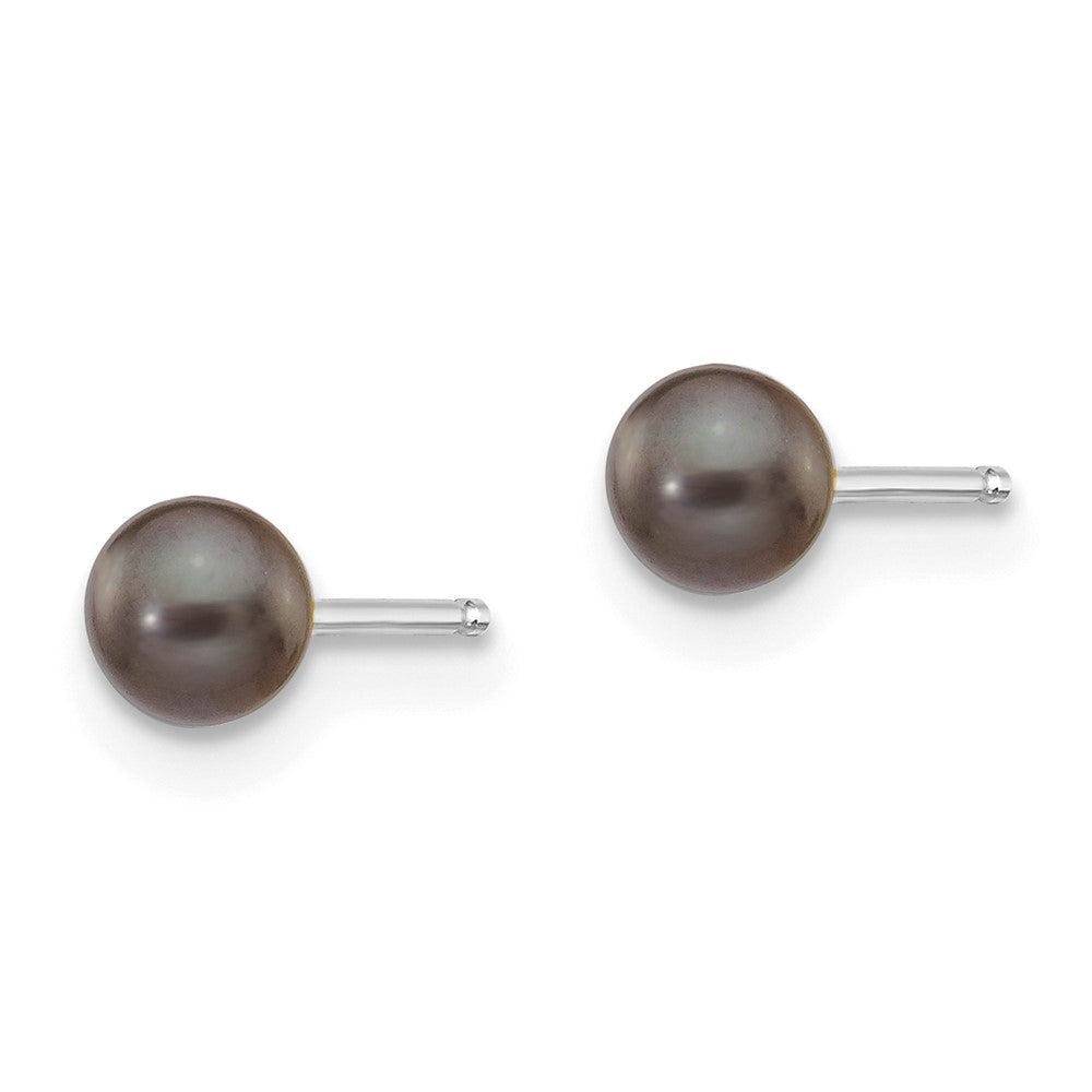 14K White Gold 3 4mm Black Round Freshwater Cultured Pearl Stud Post Earrings