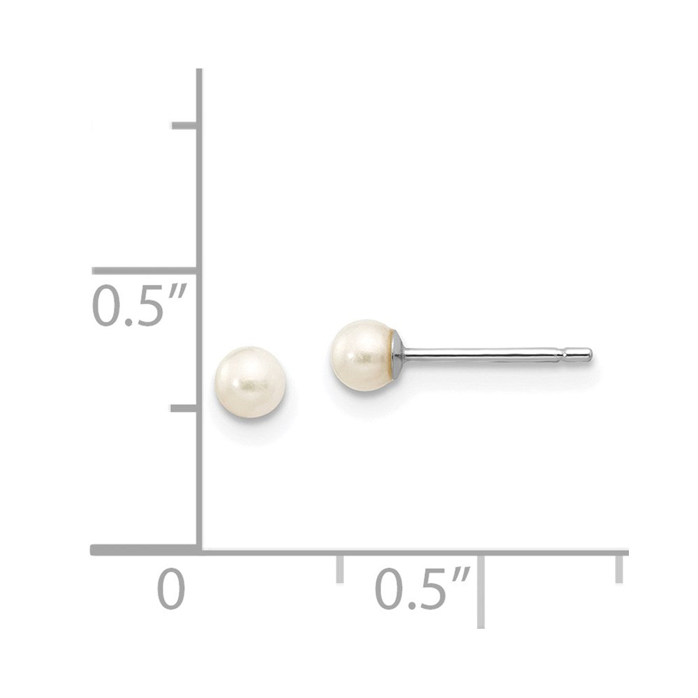14K White Gold 3 4mm Round Freshwater Cultured Pearl Stud Post Earrings