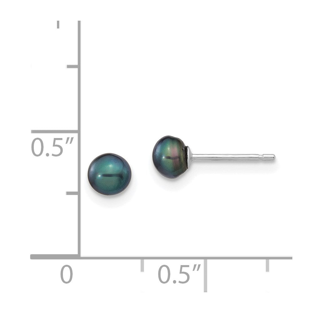 14K White Gold 4 5mm Black Button Freshwater Cultured Pearl Stud Post Earrings