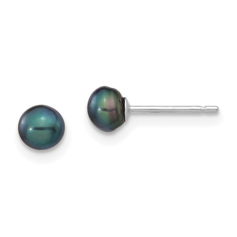 14K White Gold 4 5mm Black Button Freshwater Cultured Pearl Stud Post Earrings