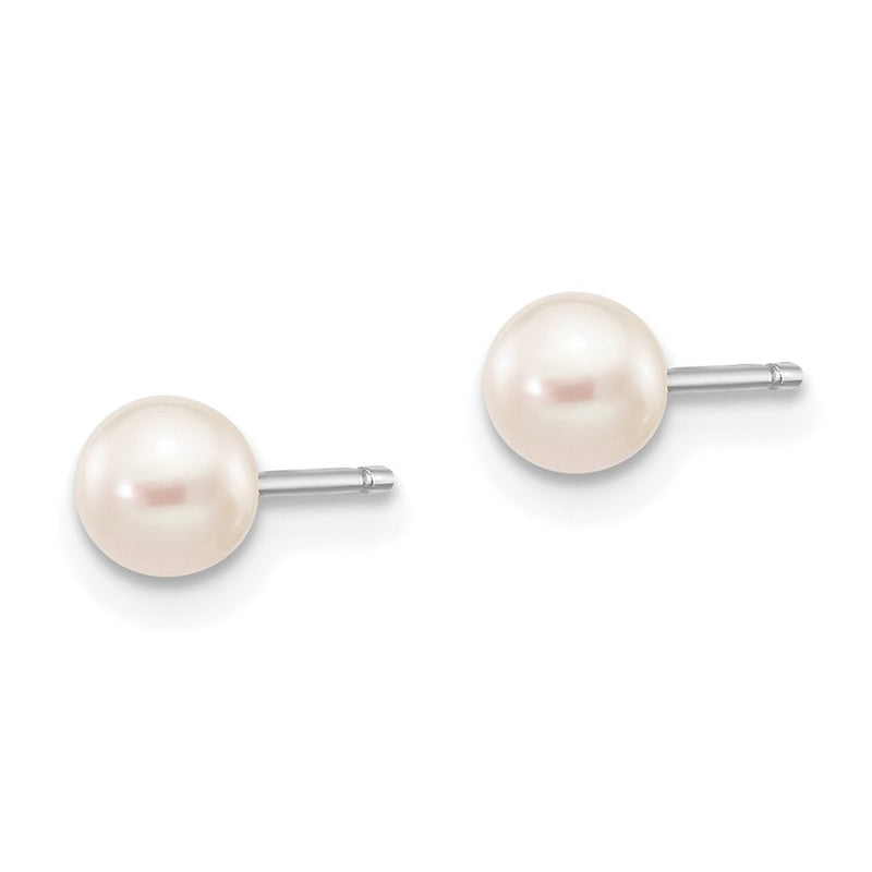 14K White Gold 4 5mm Round Freshwater Cultured Pearl Stud Post Earrings