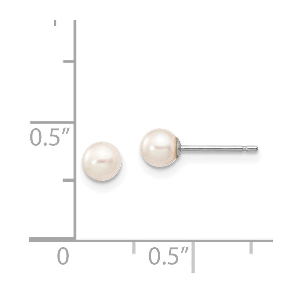 14K White Gold 4 5mm Round Freshwater Cultured Pearl Stud Post Earrings