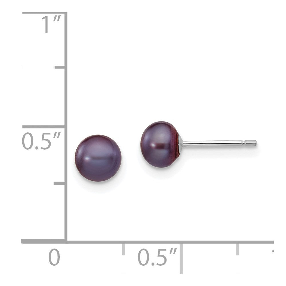 14K White Gold 5 6mm Black Button Freshwater Cultured Pearl Stud Post Earrings