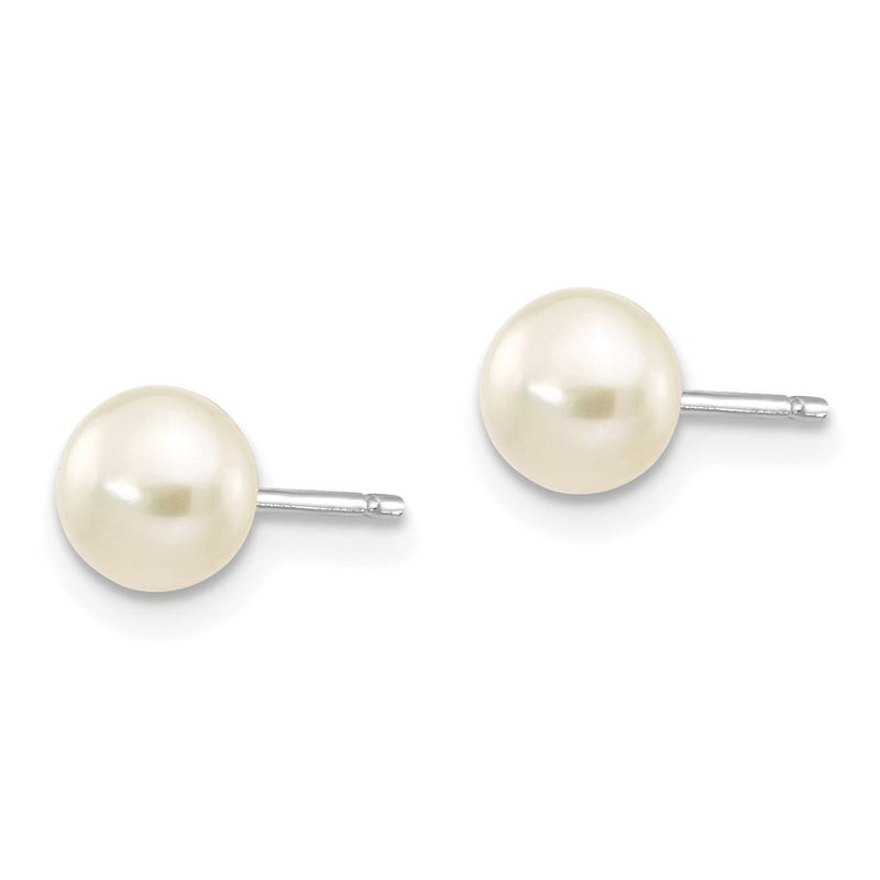 14K White Gold 5 6mm Button Freshwater Cultured Pearl Stud Post Earrings