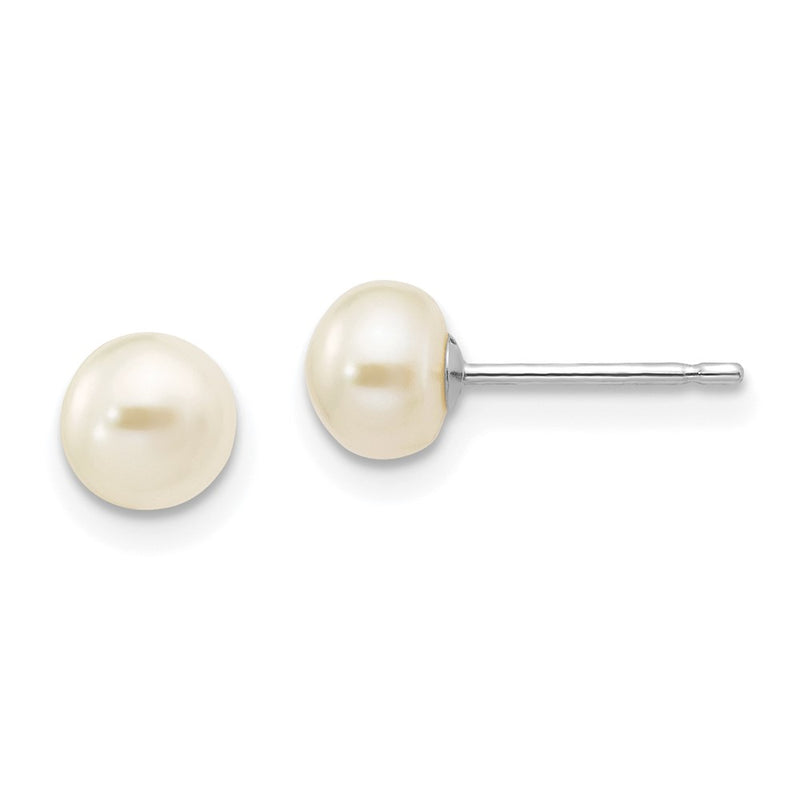 14K White Gold 5 6mm Button Freshwater Cultured Pearl Stud Post Earrings