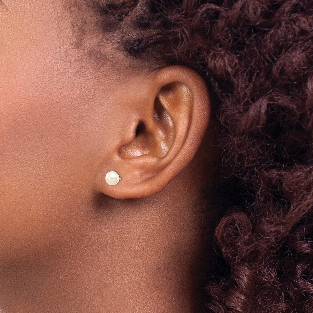 14K White Gold 5 6mm Round Freshwater Cultured Pearl Stud Post Earrings