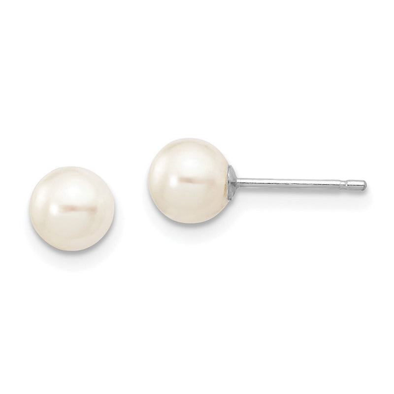 14K White Gold 5 6mm Round Freshwater Cultured Pearl Stud Post Earrings