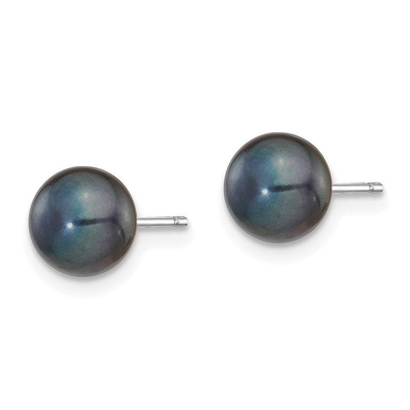 14K White Gold 6-7mm Black Button Freshwater Cultured Pearl Stud Post Earrings