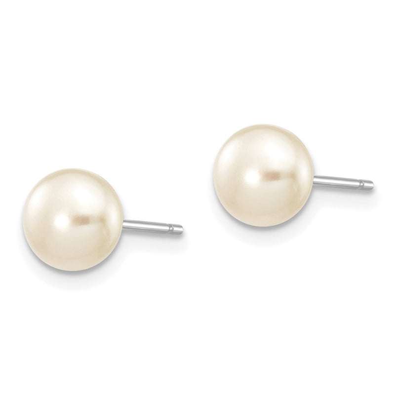 14K White Gold 6 7mm Button Freshwater Cultured Pearl Stud Post Earrings