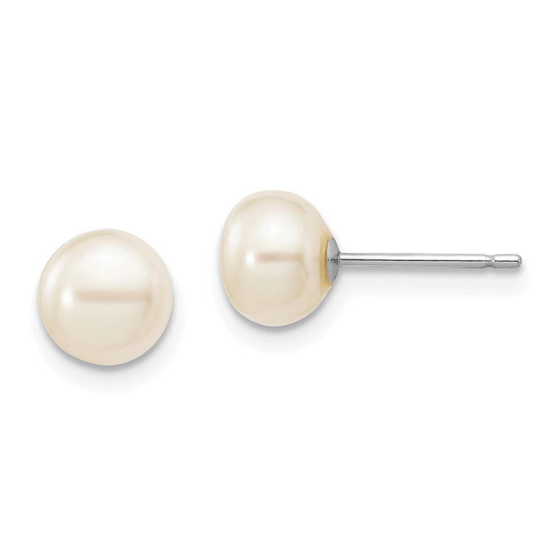 14K White Gold 6 7mm Button Freshwater Cultured Pearl Stud Post Earrings