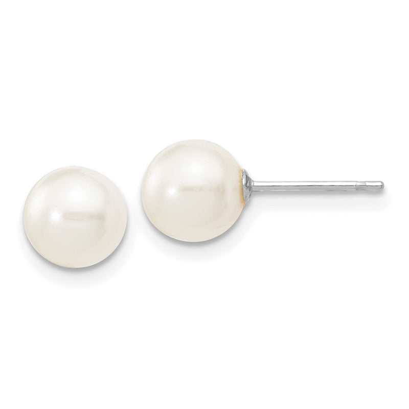 14K White Gold 6 7mm Round Freshwater Cultured Pearl Stud Post Earrings
