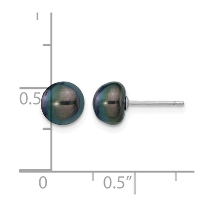 14K White Gold 7-8mm Black Button Freshwater Cultured Pearl Stud Post Earrings