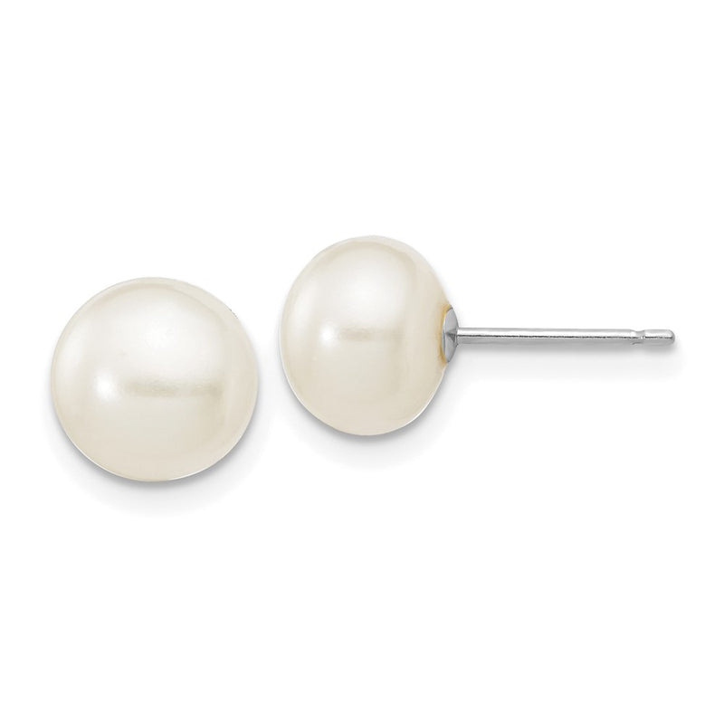 14K White Gold 7 8mm Button Freshwater Cultured Pearl Stud Post Earrings