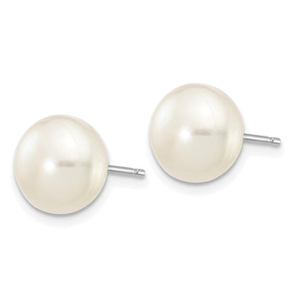 14K White Gold 8 9mm Button Freshwater Cultured Pearl Stud Post Earrings