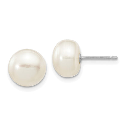 14K White Gold 8 9mm Button Freshwater Cultured Pearl Stud Post Earrings
