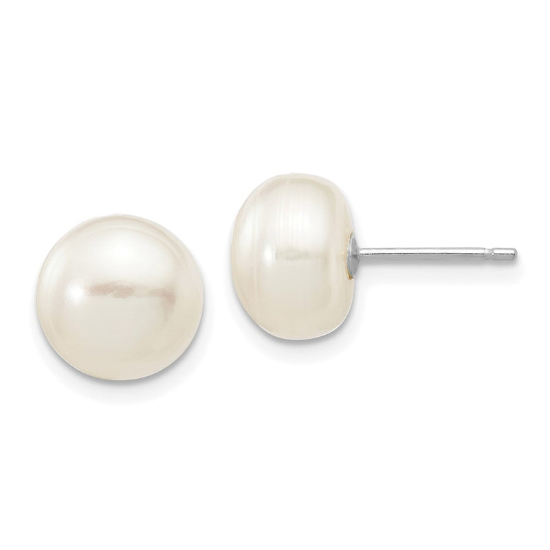 14K White Gold 8 9mm Button Freshwater Cultured Pearl Stud Post Earrings