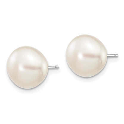 14K White Gold 9 10mm Button Freshwater Cultured Pearl Stud Post Earrings