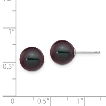 14K White Gold 9 10mm Black Round Freshwater Cultured Pearl Stud Post Earrings