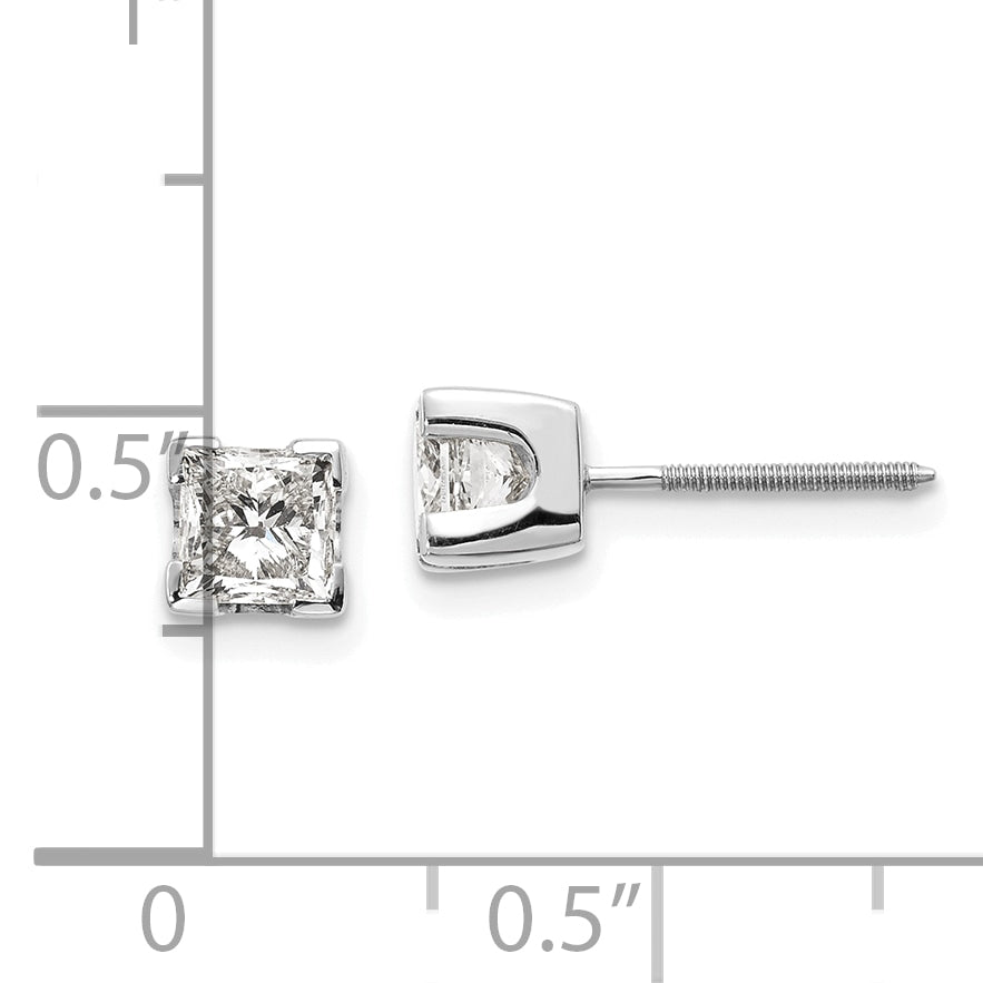 14k White Gold 1ct AAA Quality Complete Princess Cut Diamond Earrings