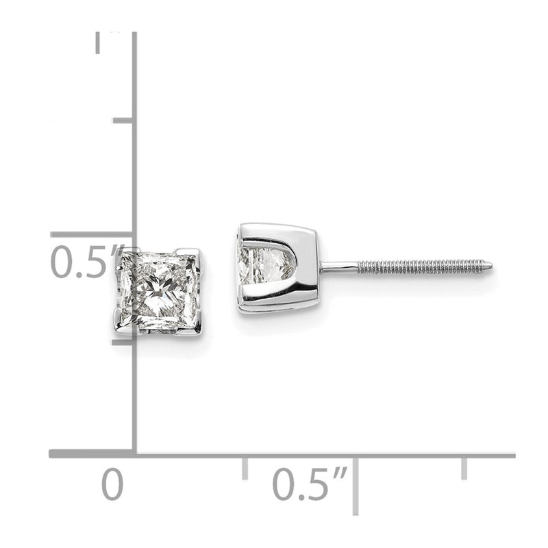14k White Gold 1ct AAA Quality Complete Princess Cut Diamond Earrings