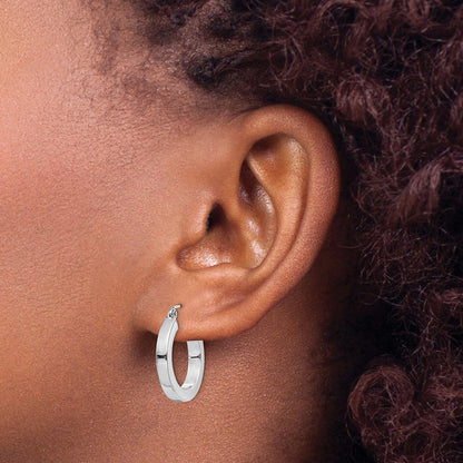 14K White Gold Square Tube Hoop Earrings