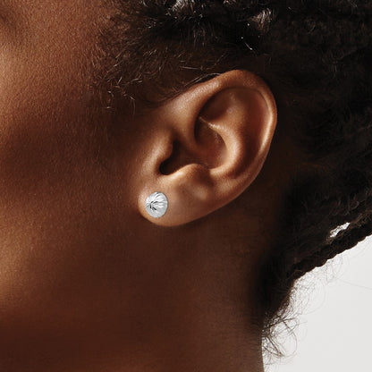 14K White Gold Polished & Diamond-Cut Half Ball Post Earrings