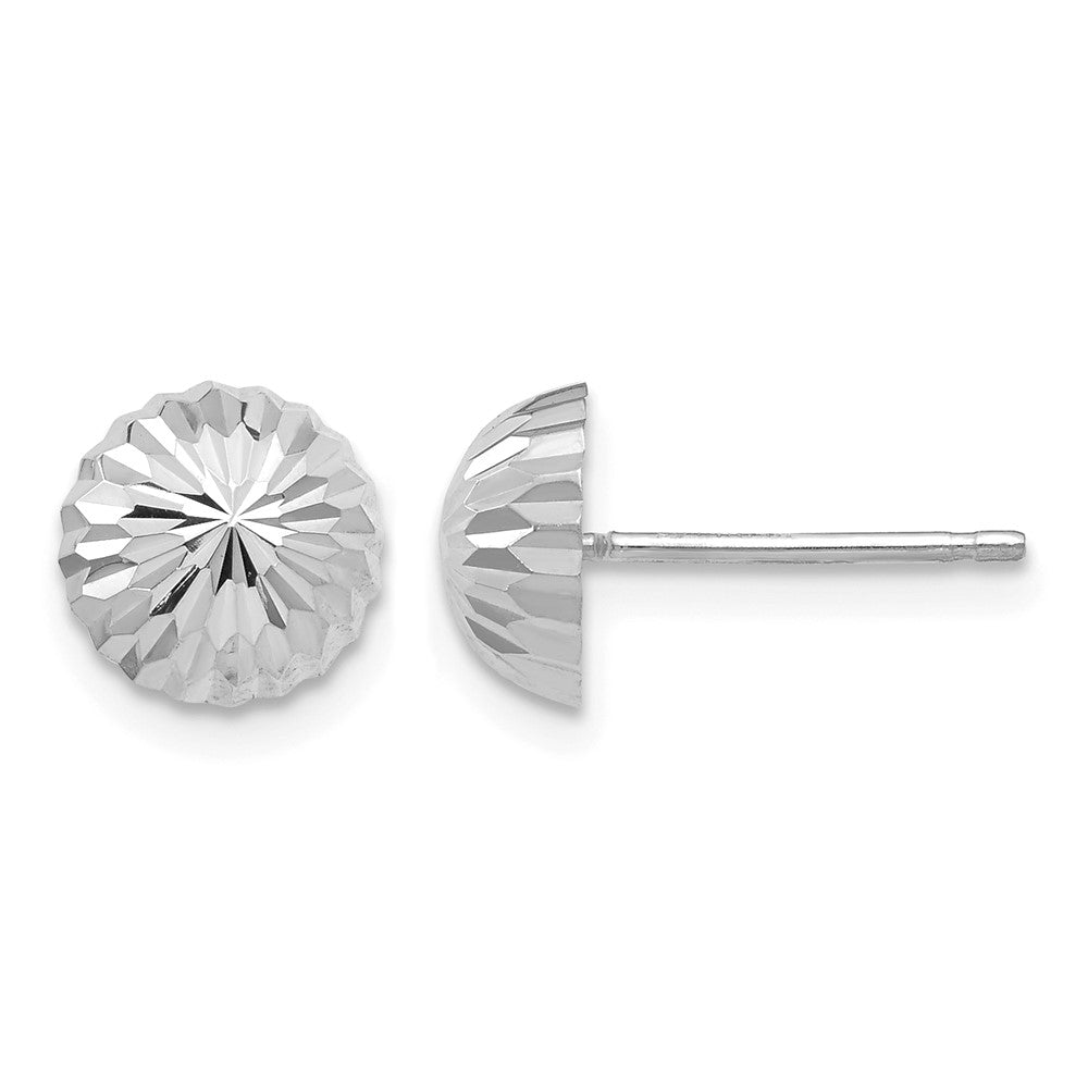14K White Gold Polished & Diamond-Cut Half Ball Post Earrings